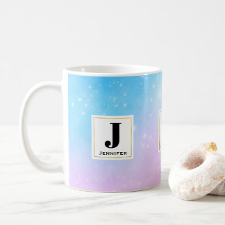 Monogram för rosa och blåpastellfärgad gradient Hi Kaffemugg