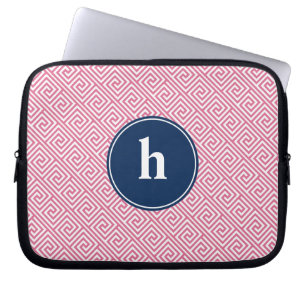 Monogram för rosa och blått grekiskt Nyckel-Mönste Laptop Sleeve