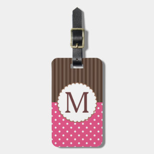 Monogram för rosa- och bruntpolka dotsrandar bagagebricka