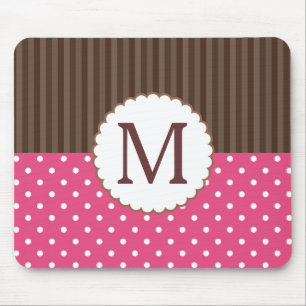 Monogram för rosa- och bruntpolka dotsrandar musmatta