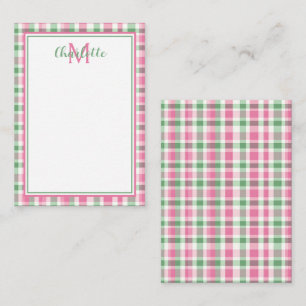 Monogram för Rosa och Grönt av vallmo Anteckningskort
