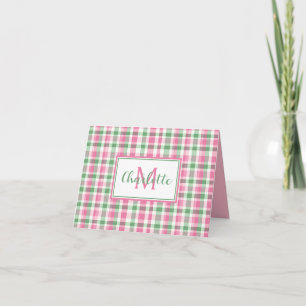 Monogram för Rosa och Grönt av vallmo Anteckningskort