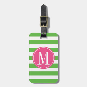 Monogram för rosa- och gröntrandanpassningsbar bagagebricka