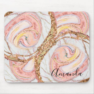 Monogram för Rosa och Guld Marble Abstrakt Musmatta