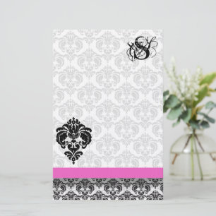 Monogram för rosa- och svartskador brevpapper