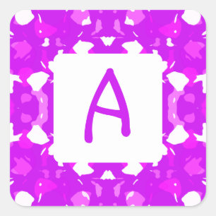 Monogram för rosa och vita symmetriska markeringar fyrkantigt klistermärke