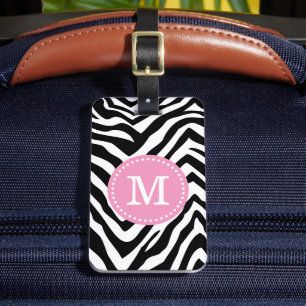 Monogram för rosa och Zebra tryck Anpassningsbar Bagagebricka