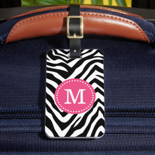 Monogram för rosa och Zebra tryck Anpassningsbar Bagagebricka