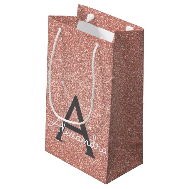 Monogram för rosa ros Guld Glitter och Gnistra (Baksidan Vinklad)