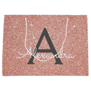 Monogram för rosa ros Guld Glitter och Gnistra