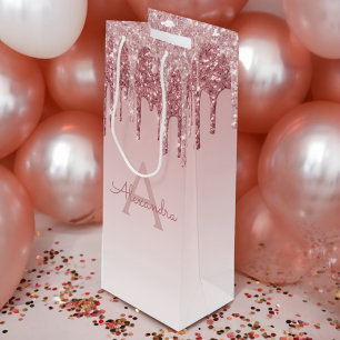 Monogram för rosa ros Guld Glitter och Gnistra