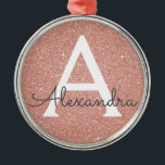 Monogram för rosa ros Guld Glitter och Gnistra Julgransprydnad Metall<br><div class="desc">Rosa ros Faux Glitter och Gnistra Elegant Monogram jul Ornament. Denna dekoration kan anpassas så att den omfattar ditt första och första namn.</div>
