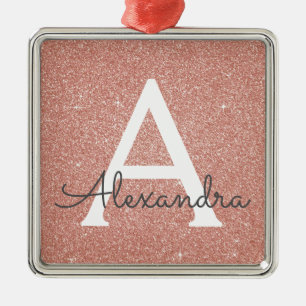 Monogram för rosa ros Guld Glitter och Gnistra Julgransprydnad Metall