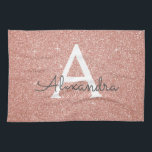 Monogram för rosa ros Guld Glitter och Gnistra Kökshandduk<br><div class="desc">Eleganten Glitter och Gnistra i rosa ros Faux Guld och . De här handtagen kan anpassas så att de omfattar ditt första och första namn.</div>