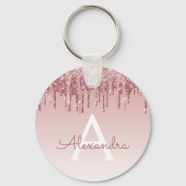 Monogram för rosa ros Guld Glitter och Gnistra Nyckelring
