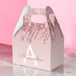 Monogram för rosa ros Guld Glitter och Gnistra Presentaskar