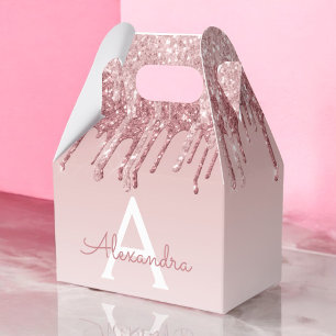 Monogram för rosa ros Guld Glitter och Gnistra Presentaskar