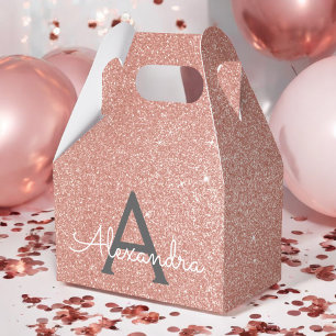 Monogram för rosa ros Guld Glitter och Gnistra Presentaskar