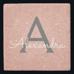 Monogram för rosa ros Guld Glitter och Gnistra Stenunderlägg<br><div class="desc">Rosa ros Guld och Grått (grått) Faux Glitter och Gnistra Elegant Stone Tile. De här stenplattorna kan anpassas så att de omfattar ditt första och första namn och är en underbar Sweet 16 Birthday,  Möhippa,  Bachelorette Party eller Bröllop-anpassad och personlig Gift.</div>