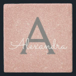 Monogram för rosa ros Guld Glitter och Gnistra Stenunderlägg<br><div class="desc">Rosa ros Guld och Grått (grått) Faux Glitter och Gnistra Elegant Stone Tile. De här stenplattorna kan anpassas så att de omfattar ditt första och första namn och är en underbar Sweet 16 Birthday,  Möhippa,  Bachelorette Party eller Bröllop-anpassad och personlig Gift.</div>