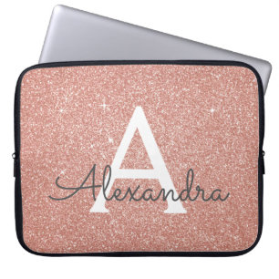 Monogram för Rosa ros och Gnistra i Guld Laptop Fodral