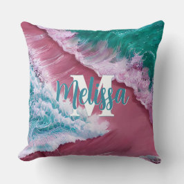 Monogram för rosa-vågstrand kudde