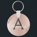 Monogram för rostfritt stål från rosa ros Guld Nyckelring<br><div class="desc">Nyckelkedjan för Elegant i Rosa ros Faux Stainless Steel Metallic and Gnistra Glitter. Dessa nyckelkedjor kan anpassas så att de omfattar ditt första och första namn. Dessa nyckelringar gör underbar födelsedag,  möhippa eller bachelorette-parti till fördel.</div>
