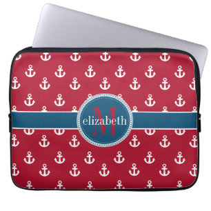 Monogram för rött vitt blått Frakter Laptop Sleeve