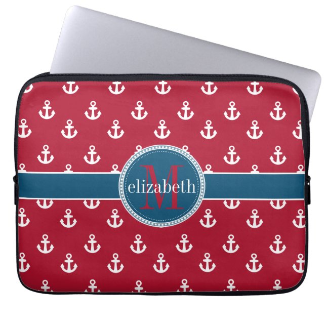 Monogram för rött vitt blått Frakter Laptop Sleeve (Framsidan)