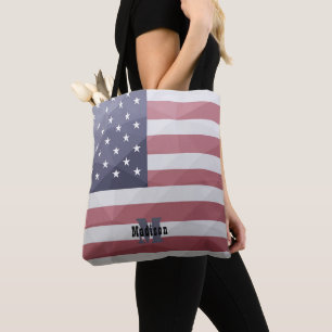 Monogram för Rött vitt blått geometrisk mesh i USA Tygkasse