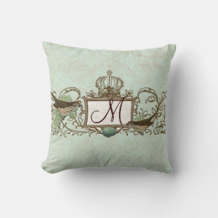 Monogram för rulla för fåglar för blått för kudde