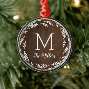Monogram för rustiska kransfaux Wood Family Julgransprydnad Metall