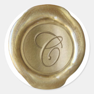 Monogram för säl i vax - Guld - skript C - Runt Klistermärke