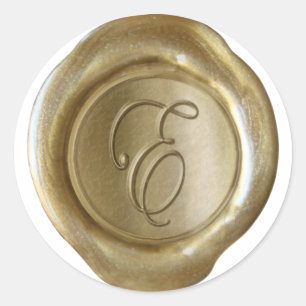 Monogram för säl i vax - Guld - skript E - Runt Klistermärke