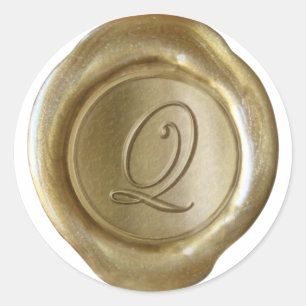 Monogram för säl i vax - Guld - skript Q - Runt Klistermärke