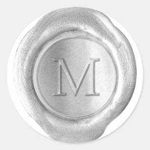 Monogram för säl i vax - Silver - serif M - Runt Klistermärke