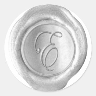 Monogram för säl i vax - Silver - skript E - Runt Klistermärke