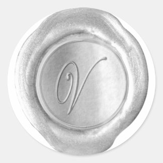Monogram för säl i vax - Silver - skript V - Runt Klistermärke