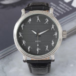 Monogram för Shiny Metall Baseball Player Silver Armbandsur<br><div class="desc">Monogram för Shiny Metall Baseball Player Silver</div>