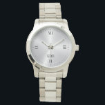 Monogram för shiny Metallic Silver Roman Numerals Armbandsur<br><div class="desc">Elegant,  slick,  minimalistisk bild av blankt struktur av rostfritt stål i silver med latinska siffror och ett anpassade monogram.</div>