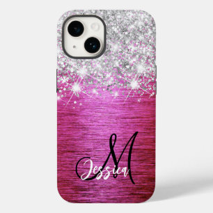 Monogram för shock rosa Brushed Metall Silver Glit