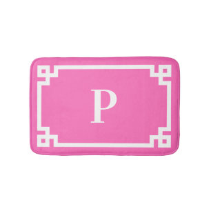 Monogram för shock rosa och det vita grekiska Nyck Badrumsmatta