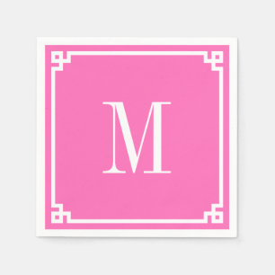 Monogram för shock rosa och det vita grekiska Nyck Pappersservett