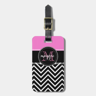 Monogram för shock rosa- & svartsparresicksack bagagebricka
