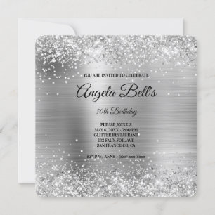 Monogram för silver Glitter Brushed Metall Finare Inbjudningar
