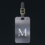 Monogram för Silver Grått Brushed Metall-fotoskrip Bagagebricka<br><div class="desc">Märkrn Modern Silver Grått Brushed Metall Foil Script Monogram Cute Bag, </div>