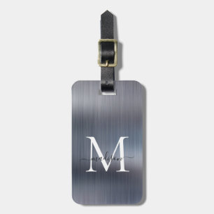 Monogram för Silver Grått Brushed Metall-fotoskrip Bagagebricka