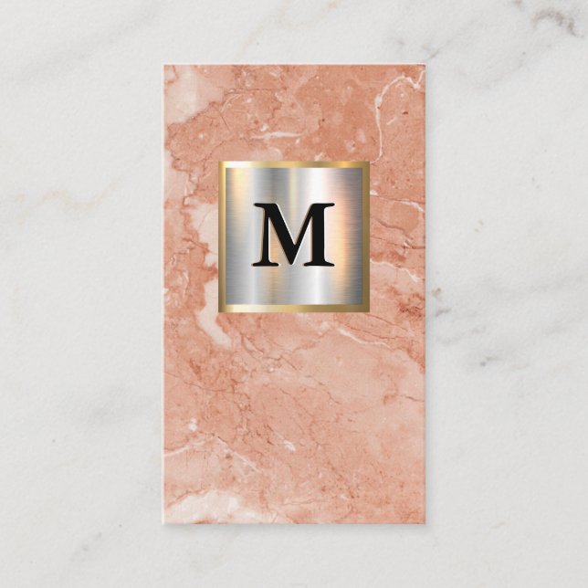 Monogram för Silver Guld | Marble Visitkort (Framsida)