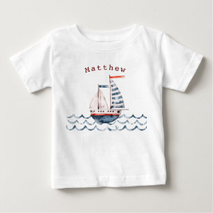 Monogram för sjöfärgerna Nautical Red och Blue Sai T Shirt