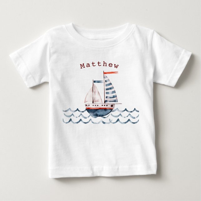 Monogram för sjöfärgerna Nautical Red och Blue Sai T Shirt (Framsida)